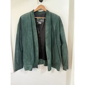 Vintage Green Leather Jacket/Cardigan Unisex Lg The Leather Factory Phase Texas.